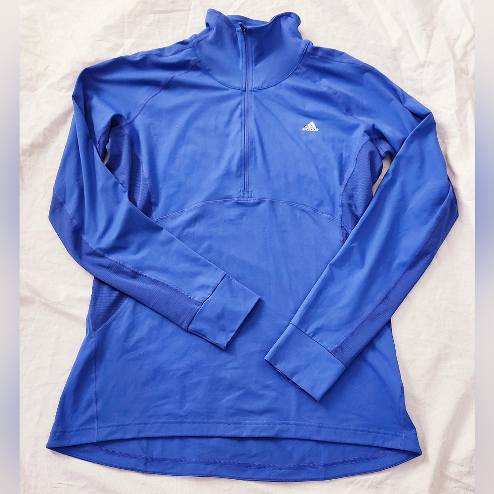 Adidas Blue Climalite 1\4 Zip Sweatshirt Long Sleeve Mock Neck, men's Size L